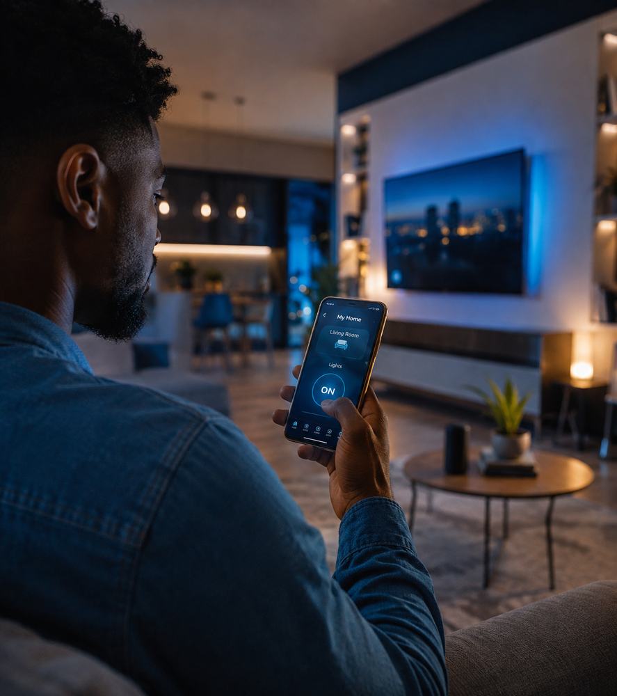 Resident controlling a connected home from a phone